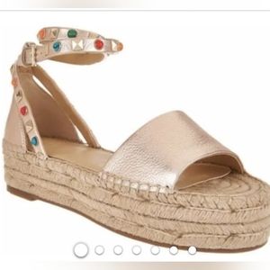 🌟NIB🌟 Marc Fisher Vajen Leather Espadrille with Stud Wrap Ankle Strap, Sz 6.5
